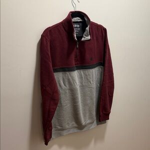 IZOD Men's Zip-Up Sweater in Maroon and Light Gray